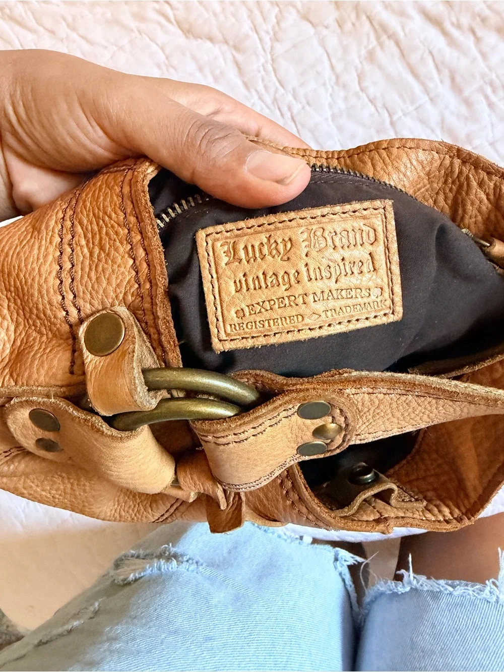 Lucky Brand Cognac Leather Hobo Shoulder Bag